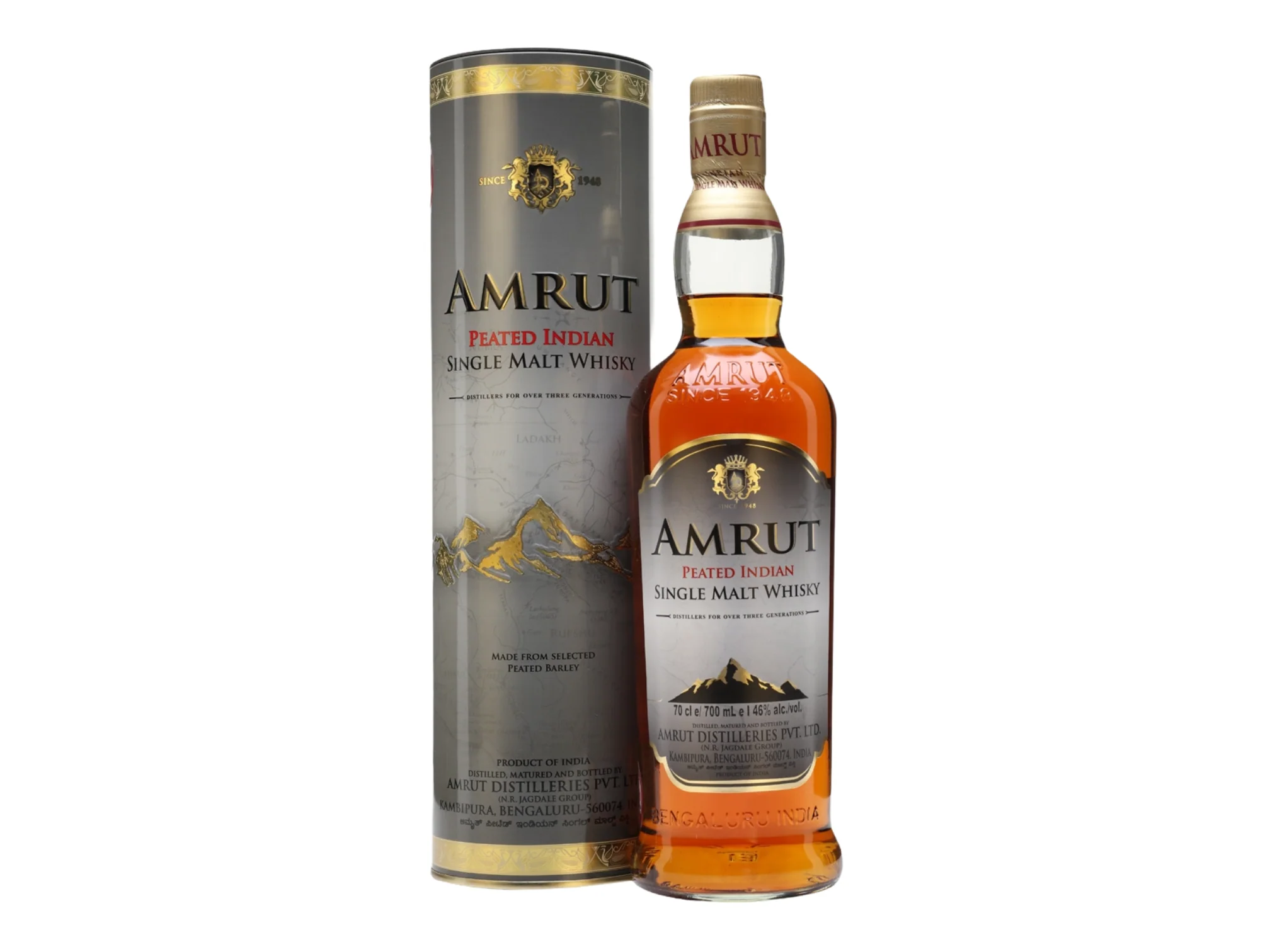 Amrut Peated Indian Single Malt Whisky bottle