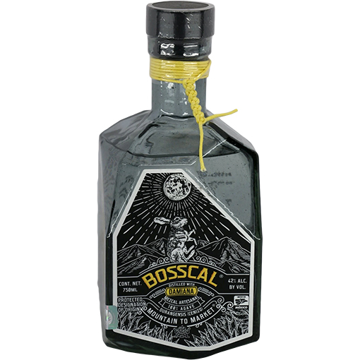 Bosscal Damiana Mezcal Disco bottle
