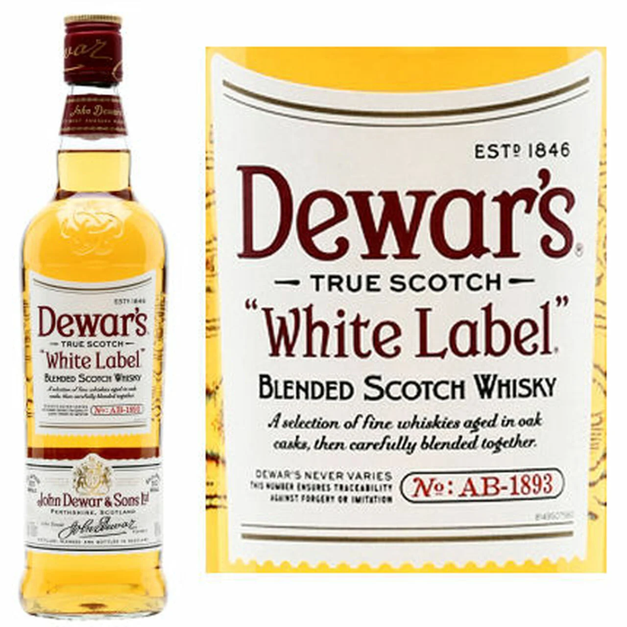 Dewars White Label Scotch bottle