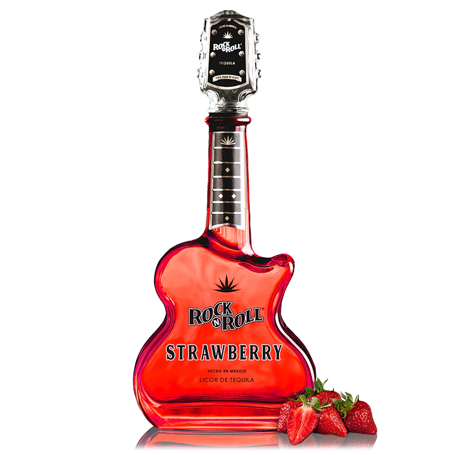 Rock N Roll Tequila Guitar Strawberry bottle