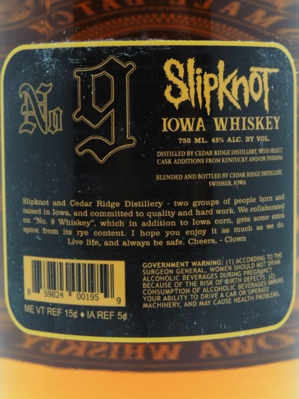 Slipknot Iowa Whiskey No. 9 bottle
