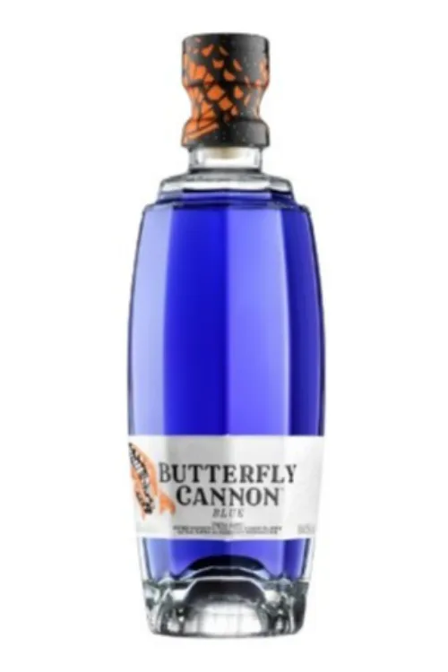The Butterfly Cannon Blue Flavored Tequila bottle